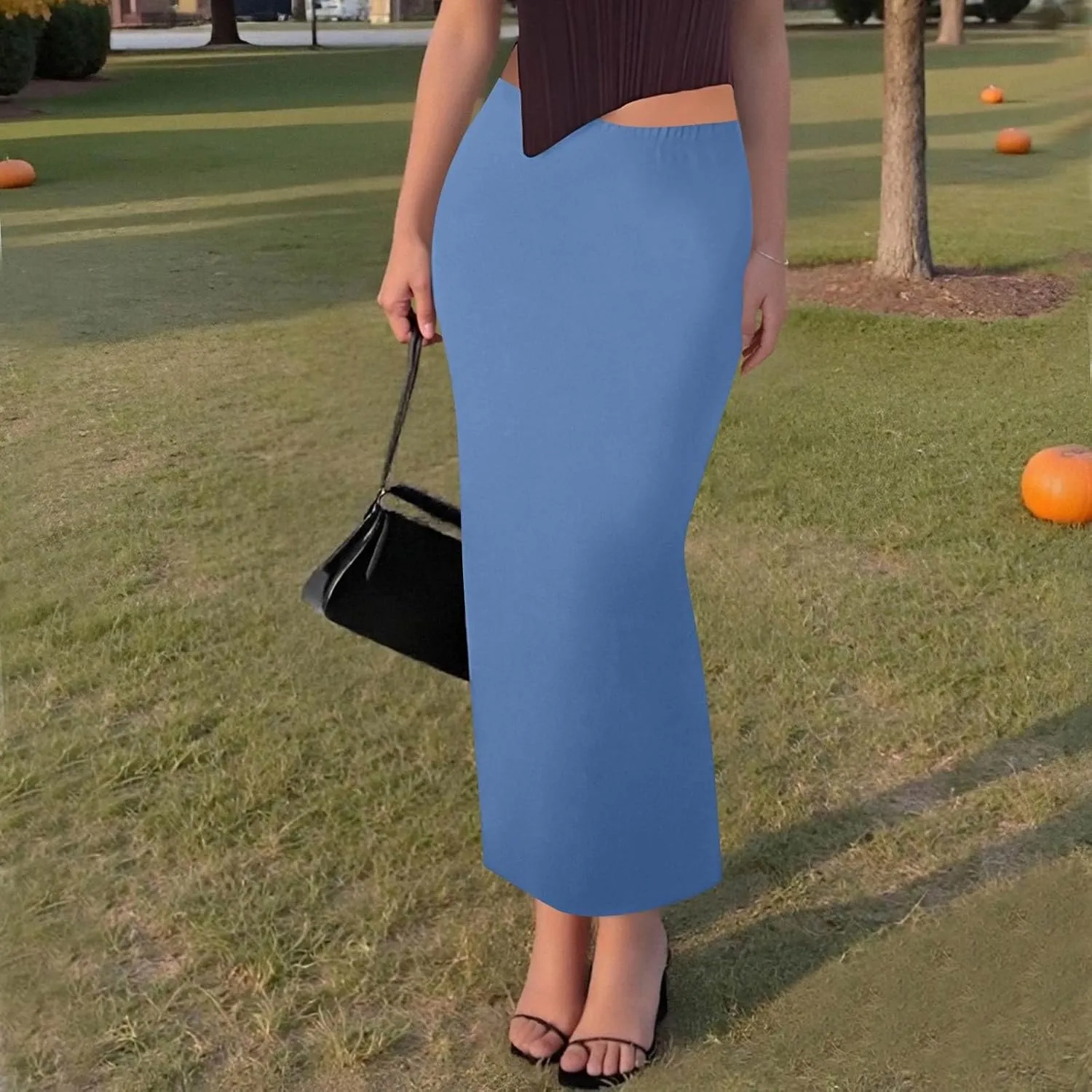 Women's Flowy Skirts Summer Casual High Waisted Ruched Maxi Long Bodycon Going Out Skirts, S-2XL