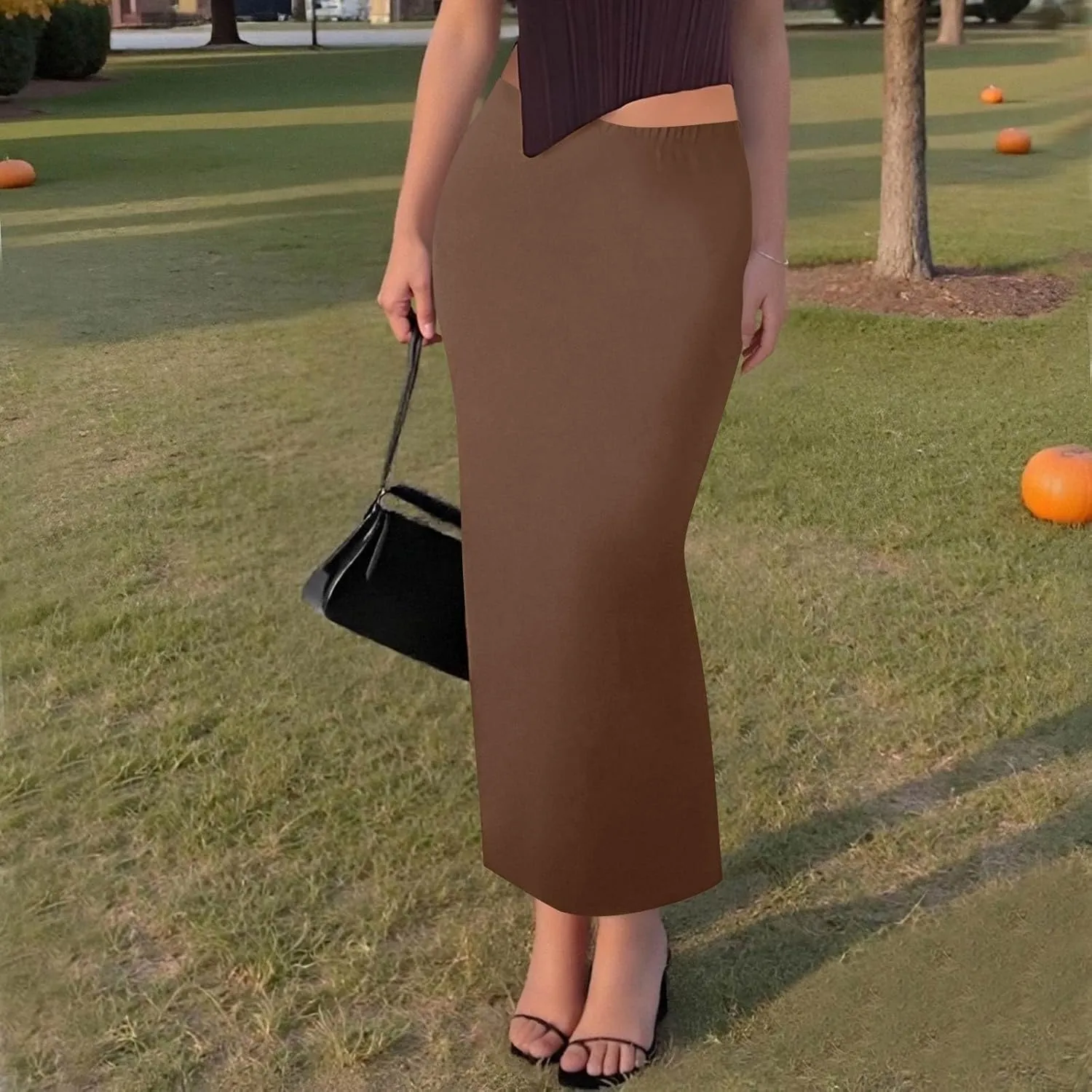 Women's Flowy Skirts Summer Casual High Waisted Ruched Maxi Long Bodycon Going Out Skirts, S-2XL