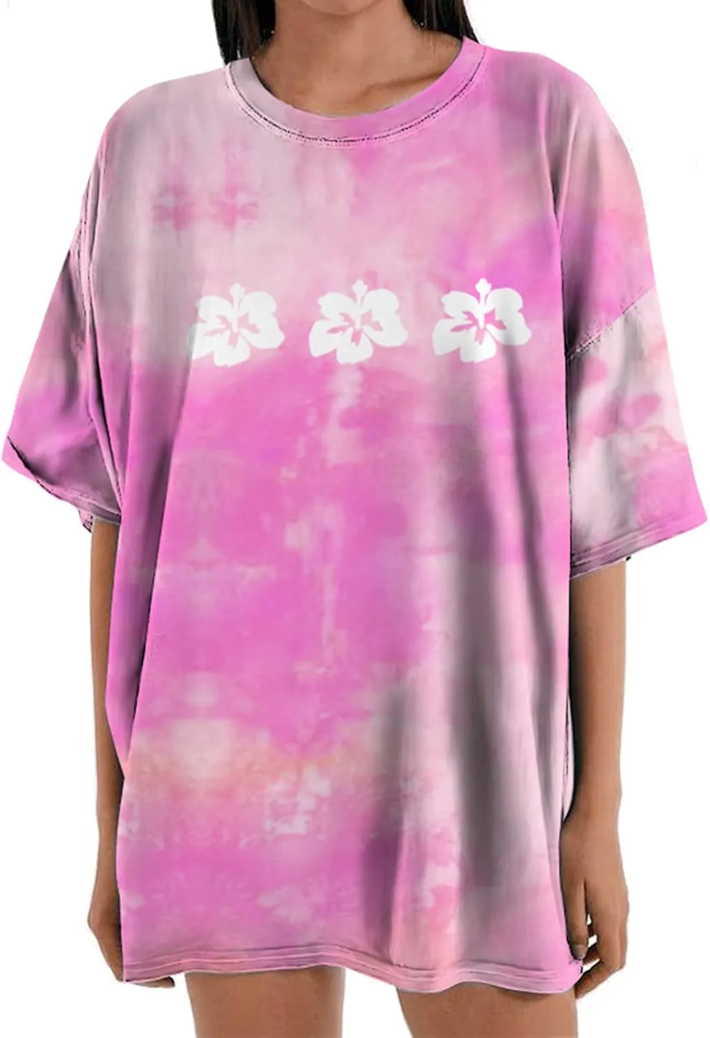 Womens Short Sleeve Tops Crewneck Tie Dye Shirts Oversized Tees T-Shirt Trendy Shirts Blouse Graphic Funny T Shirts