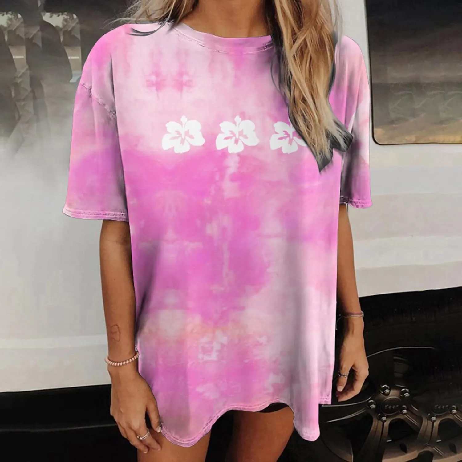 Womens Short Sleeve Tops Crewneck Tie Dye Shirts Oversized Tees T-Shirt Trendy Shirts Blouse Graphic Funny T Shirts
