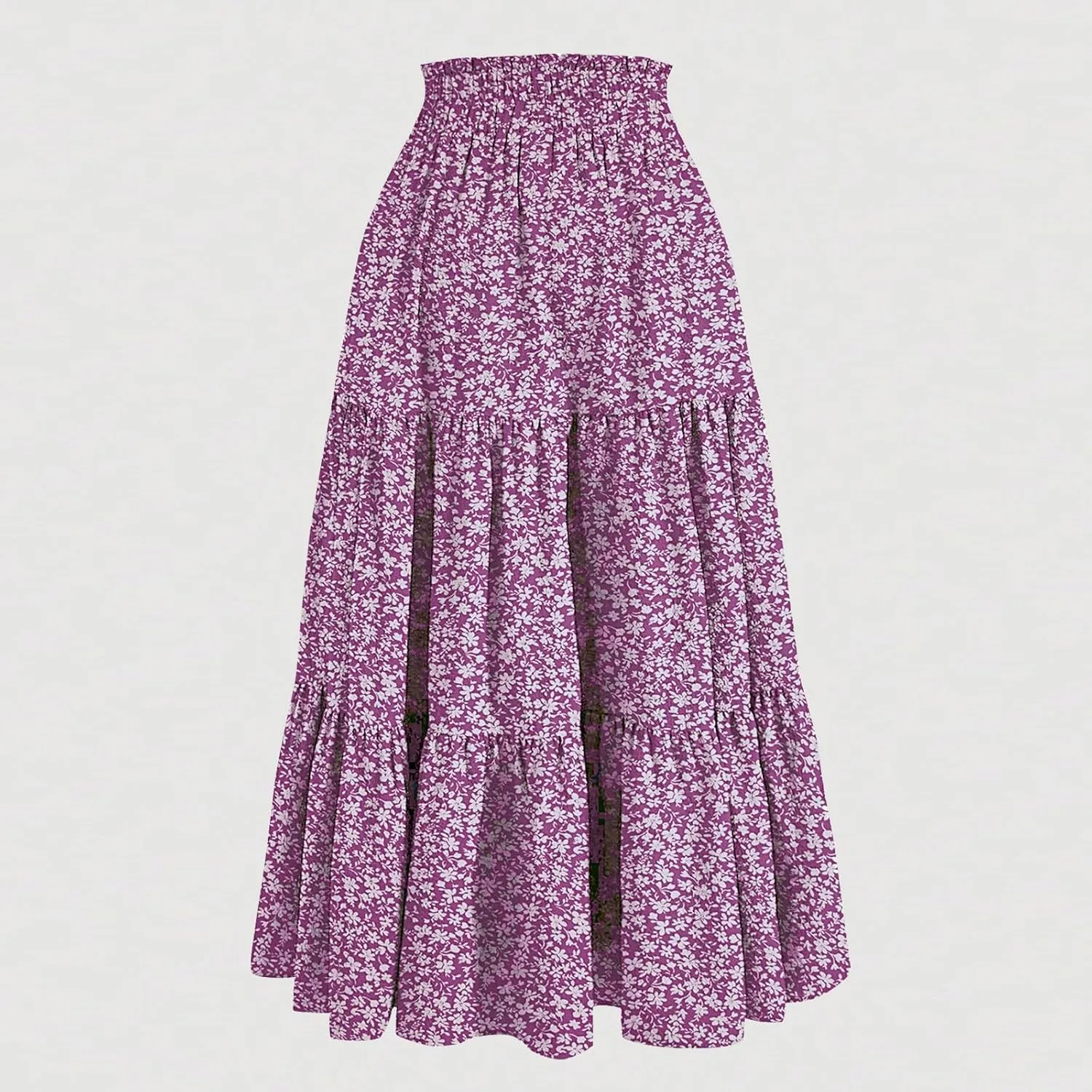 Women's Skirts Women's Summer Comfy Tiered Elastic High Waisted Skirts Casual Floral Print A Line Skirt