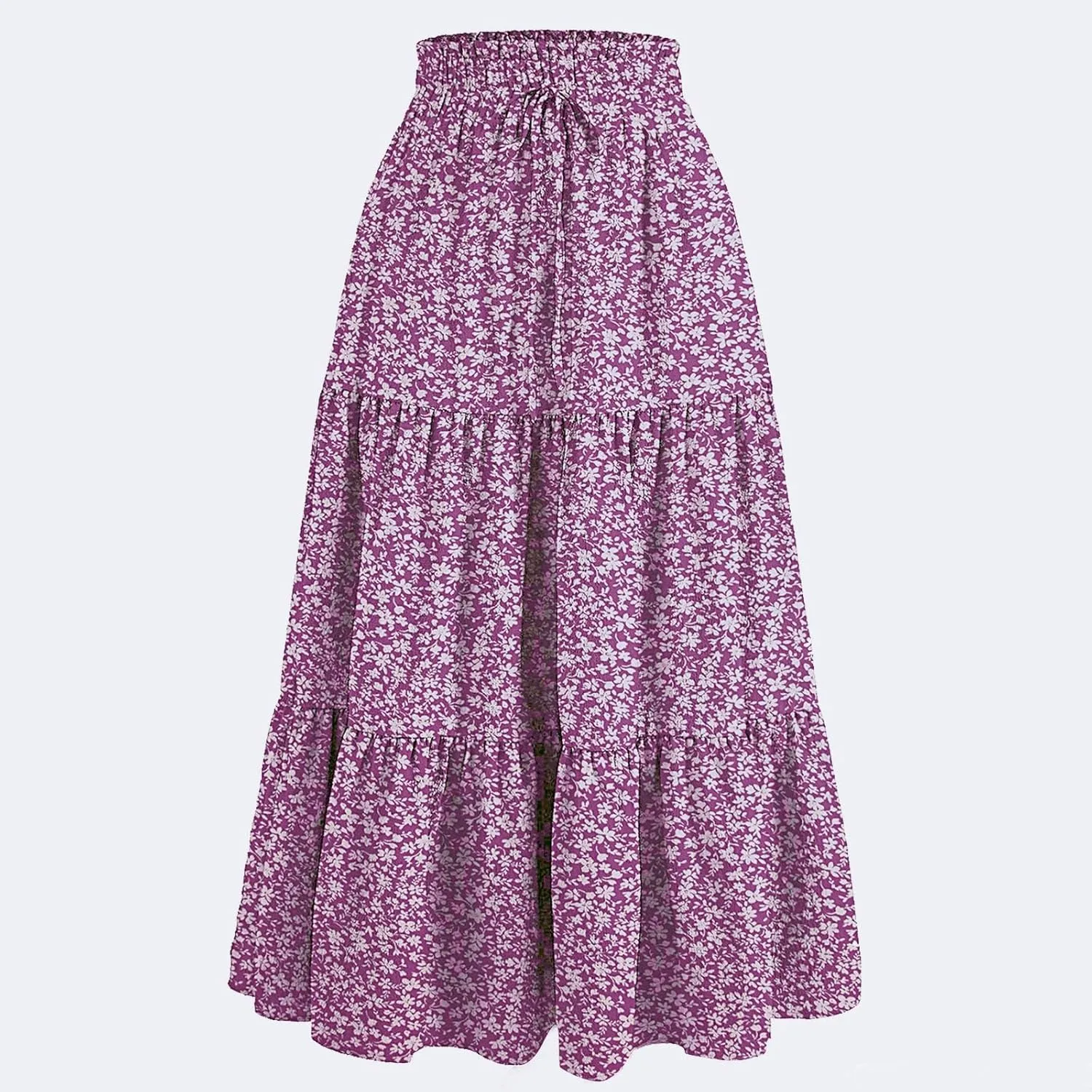 Women's Skirts Women's Summer Comfy Tiered Elastic High Waisted Skirts Casual Floral Print A Line Skirt