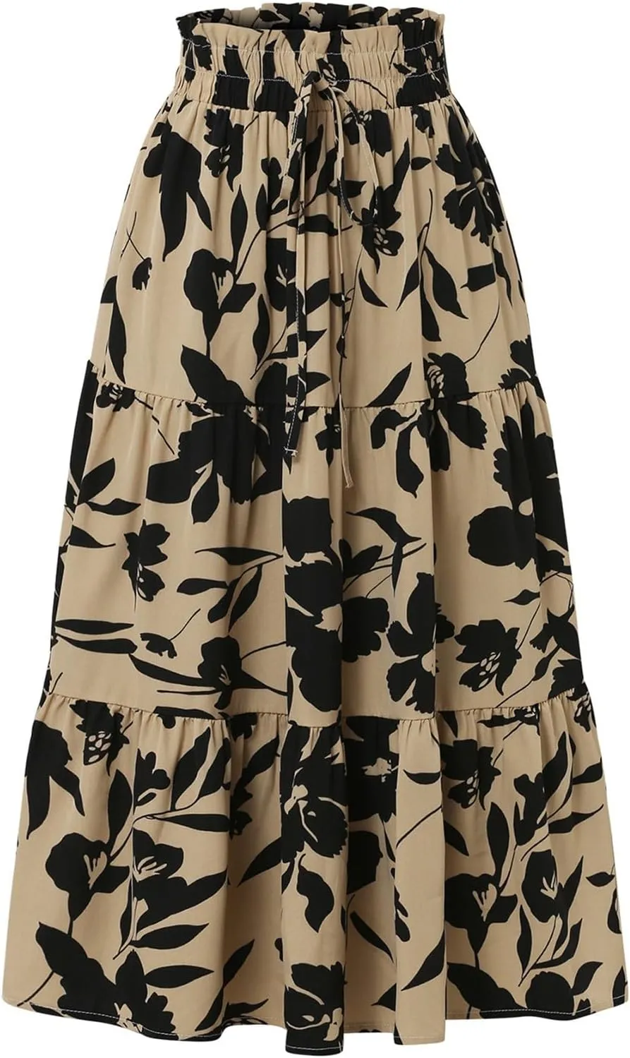 Women's Skirts Women's Summer Comfy Tiered Elastic High Waisted Skirts Casual Floral Print A Line Skirt