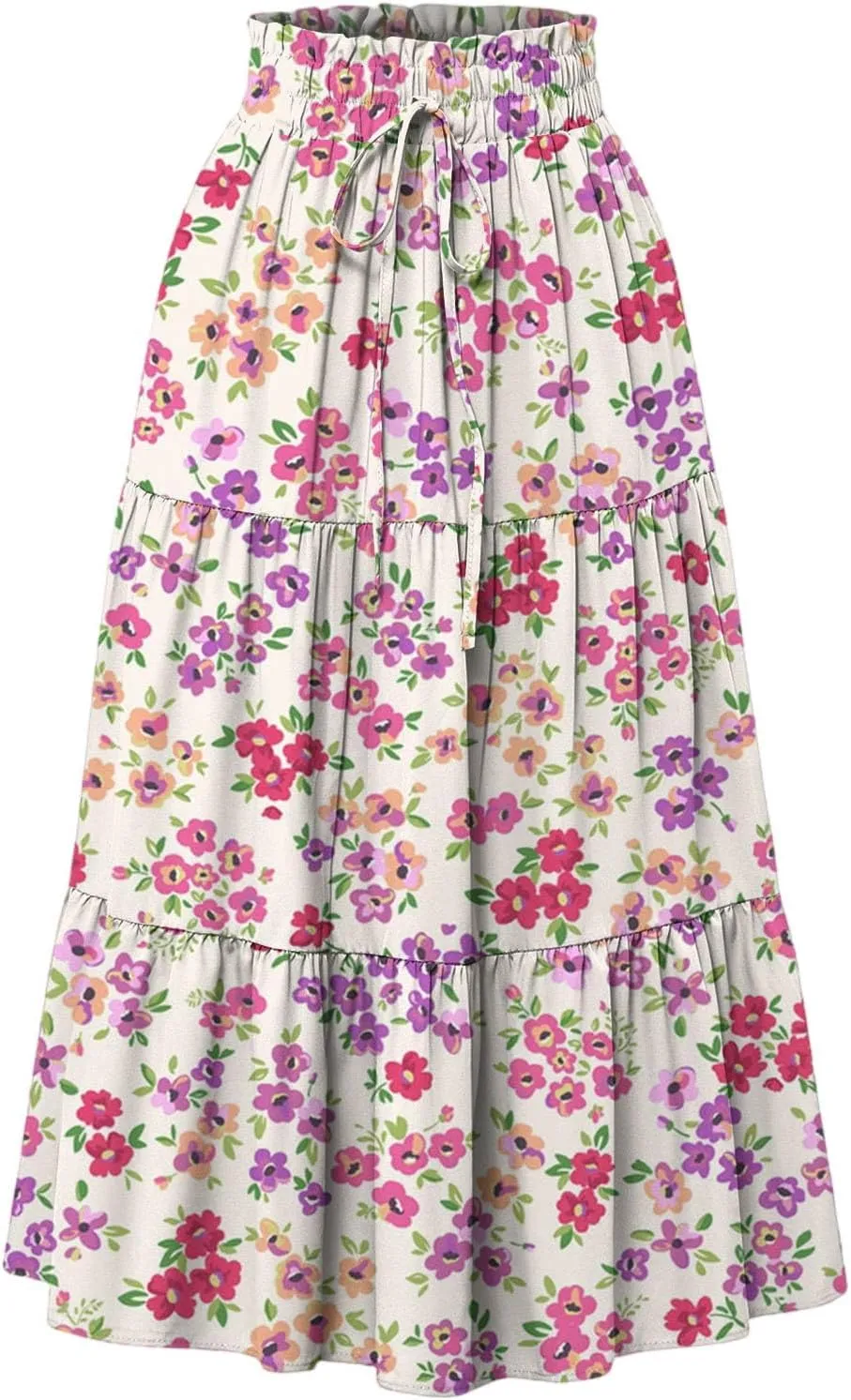 Women's Sundresses Boho Floral Skirt Casual Elastic High Waist Maxi Skirts Flowy A Line Beach Long Skirt, S-2XL