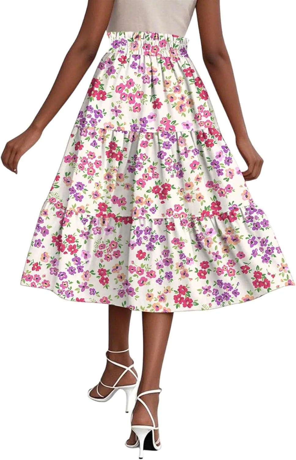 Women's Sundresses Boho Floral Skirt Casual Elastic High Waist Maxi Skirts Flowy A Line Beach Long Skirt, S-2XL