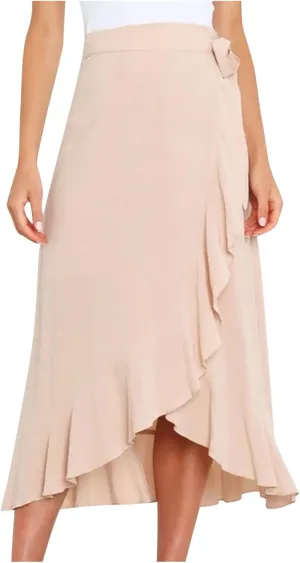 Wrap Skirts for Women Midi Length Skirts Waist Tie Maxi Skirt A-line Ruffle Skirt Flowy Midi Skirt Asymmetrical Skirt